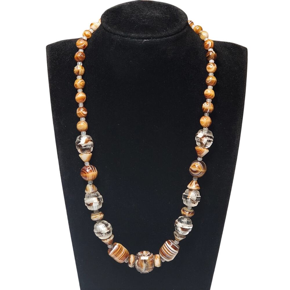 Czech Beaded Necklace Brass Barrel Closure 16" Vtg